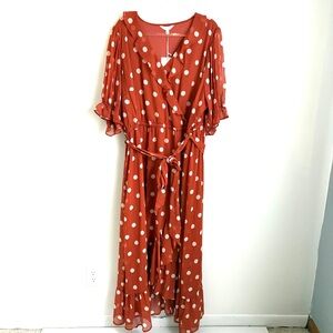 LC Lauren Conrad | NWT Women’s Burnt Orange & White Polka Dot Maxi Dress Size 4X